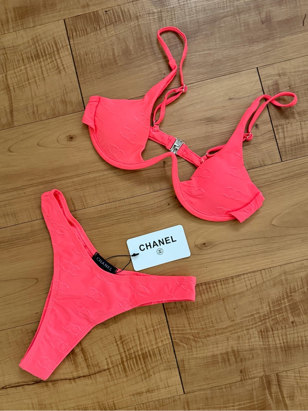Coco Beach CC Raised Logos Lux Bright Coral Pink 3-Piece Bikini Set